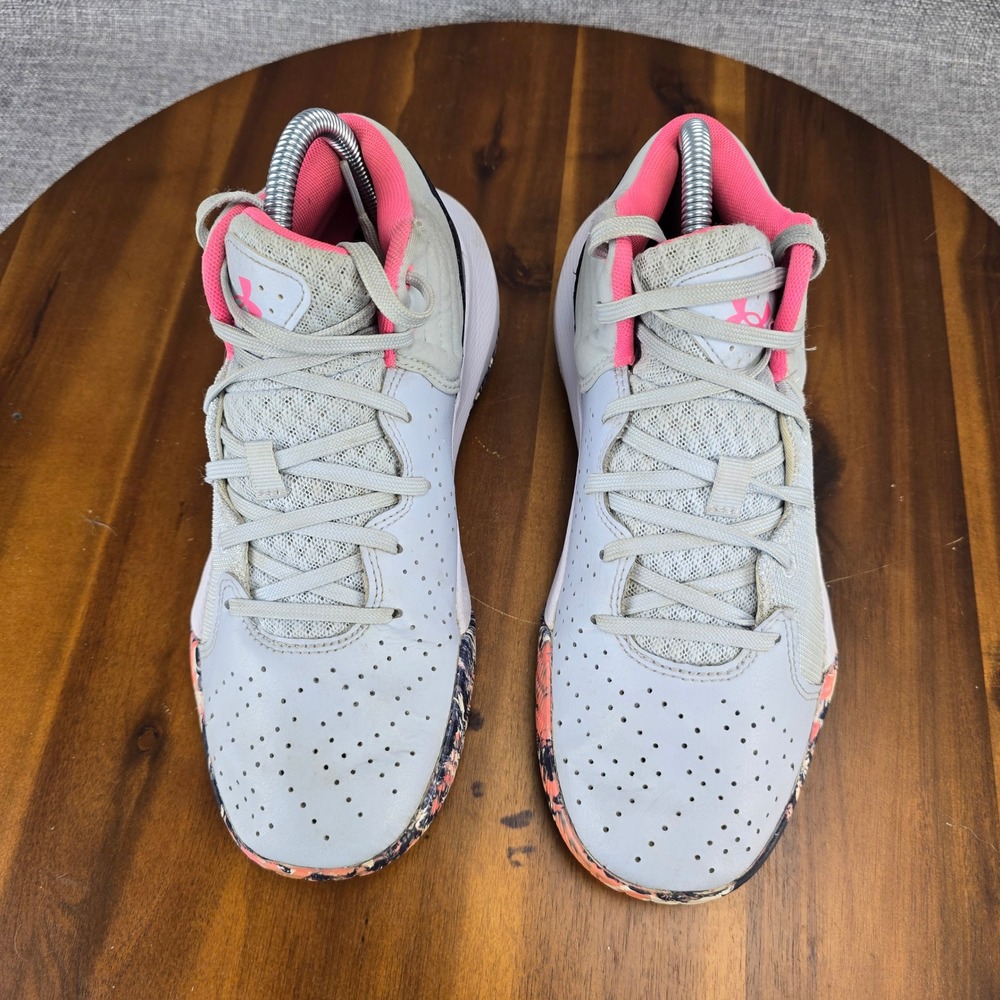 Under‎ Armour Kids Basketball Shoes Gray Pink Youth Size 5.5Y Sneakers - Picture 3 of 14